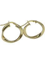 Orecchini a cerchio ondulato in argento 925 placcato oro giallo, superficie lucida riflettente