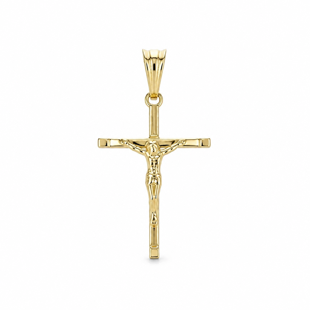 Croix en Or Jaune 18 carats Tubulaire Polie avec Christ – 35x17mm | CM Silver Jewels