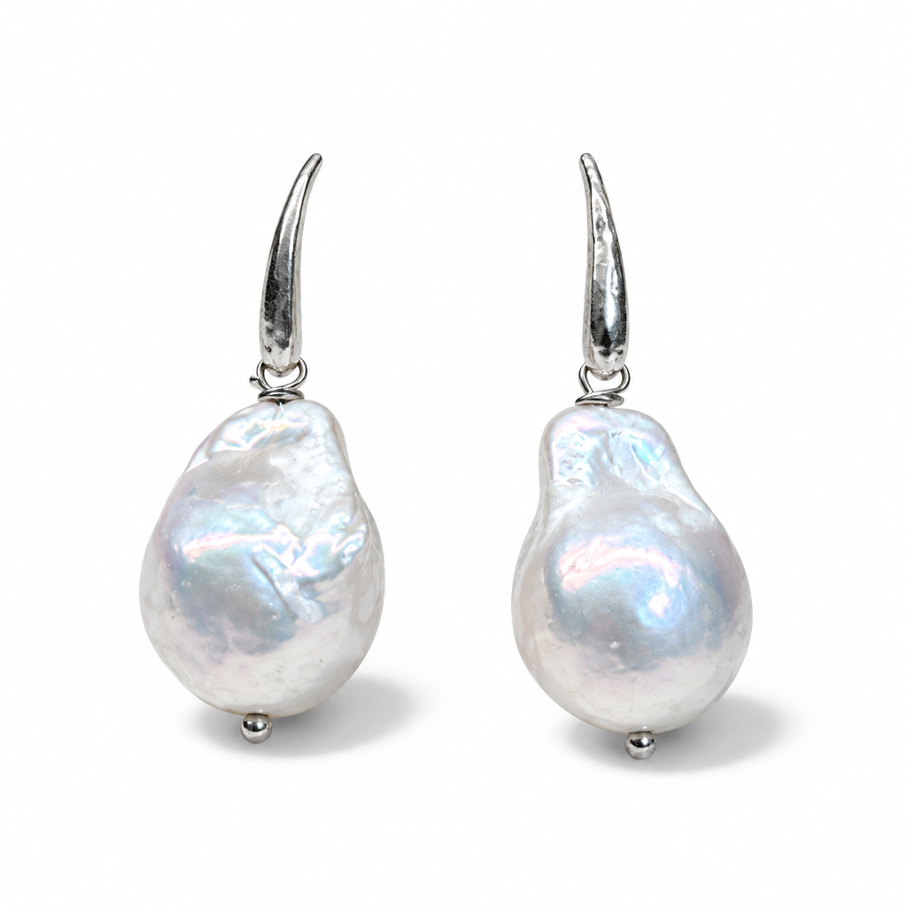 Silver Earrings with Baroque Pearls 4 cm | CM Silver Jewels