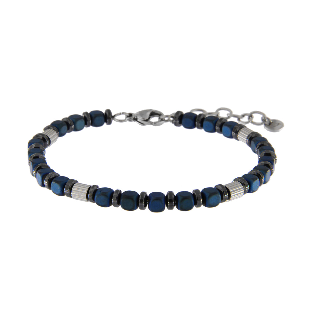Bracciale Uomo in Acciaio con Elementi Blu e Nero – 18 cm | CM Silver Jewels