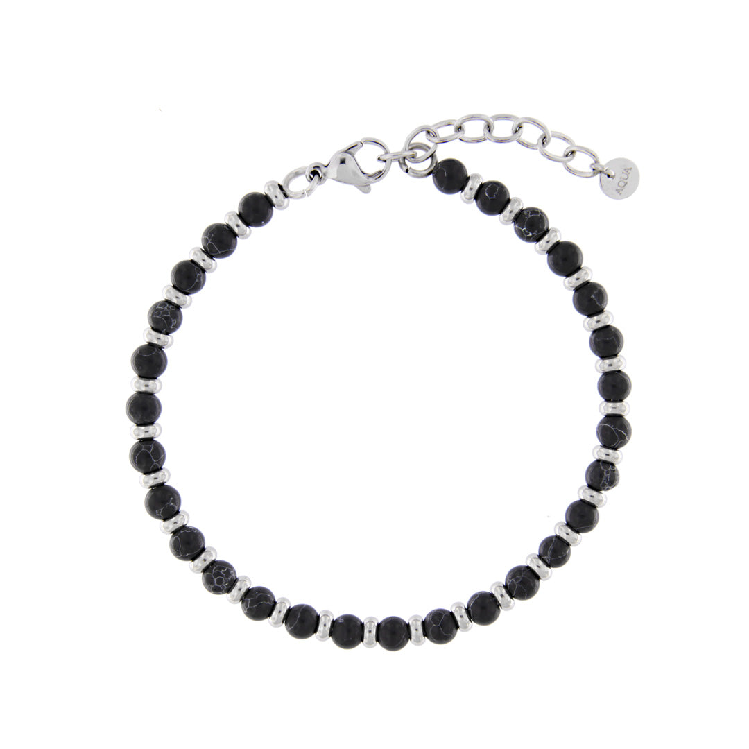 Bracciale Uomo in Acciaio con Palline Nere – 18 cm | CM Silver Jewels