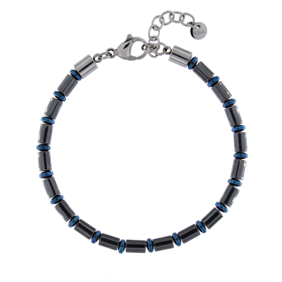 Bracciale Uomo in Acciaio Rodiato con Ematite Nero e Blu – 19 cm | CM Silver Jewels