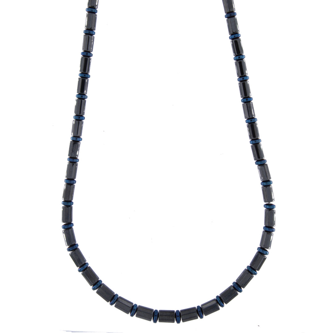 Collana Uomo in Acciaio Rodiato con Ematite Nero e Blu – 48 cm | CM Silver Jewels