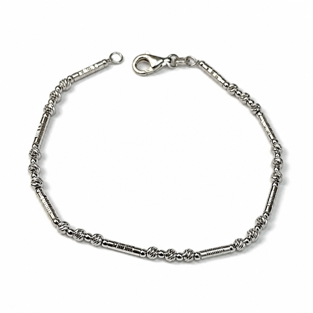 Bracciale Donna in Argento 925 con Tubolari Rigati e Sfere Diamond-Cut – 20 cm | CM Silver Jewels