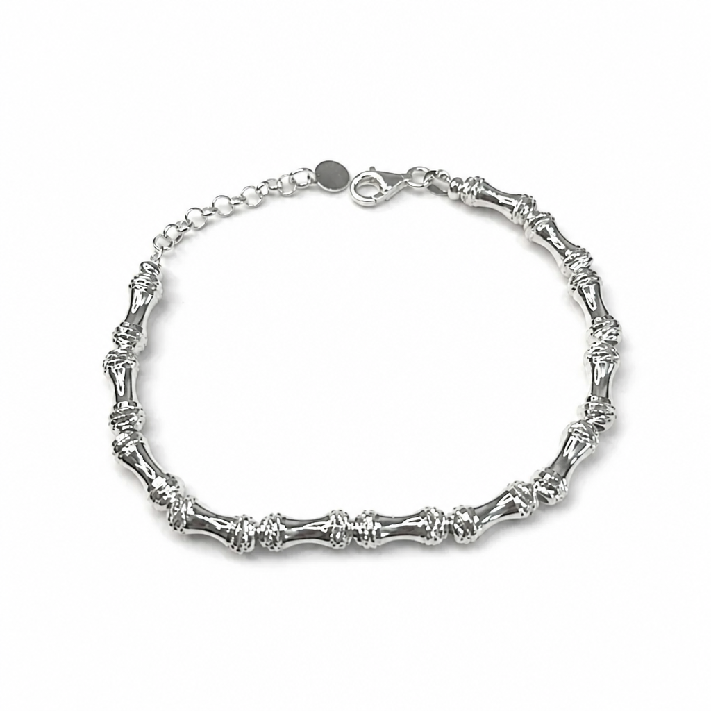 Bracciale Donna in Argento 925 Modello Bamboo – 21 cm Regolabile da 17,5 cm | CM Silver Jewels