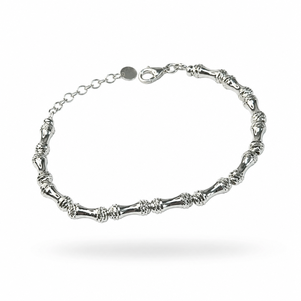 Bracciale Donna in Argento 925 Modello Bamboo – 21 cm Regolabile da 17,5 cm | CM Silver Jewels