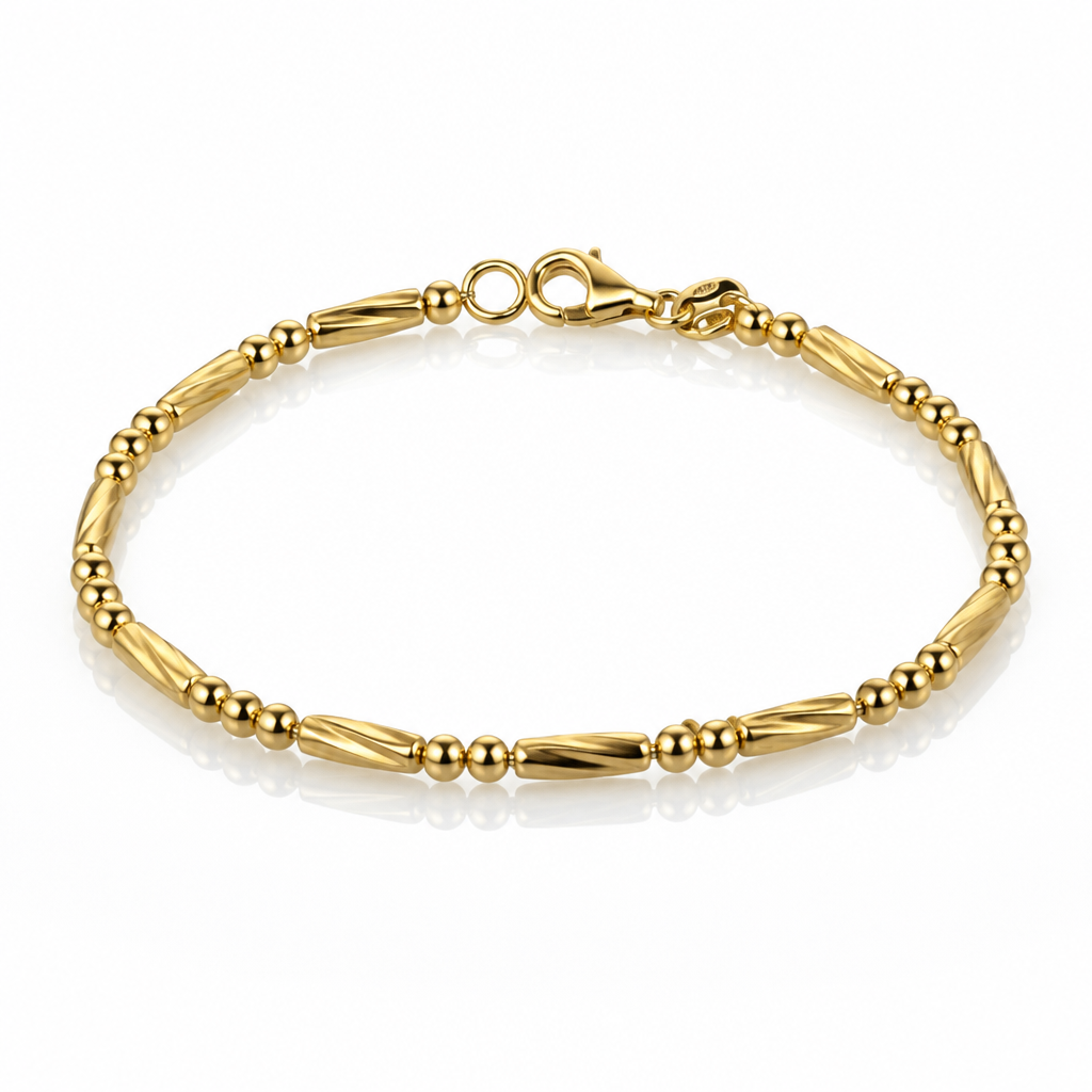 Bracciale Unisex in Argento 925 con Tubolari Rigati e Sfere Alternate – 19 cm | CM Silver Jewels
