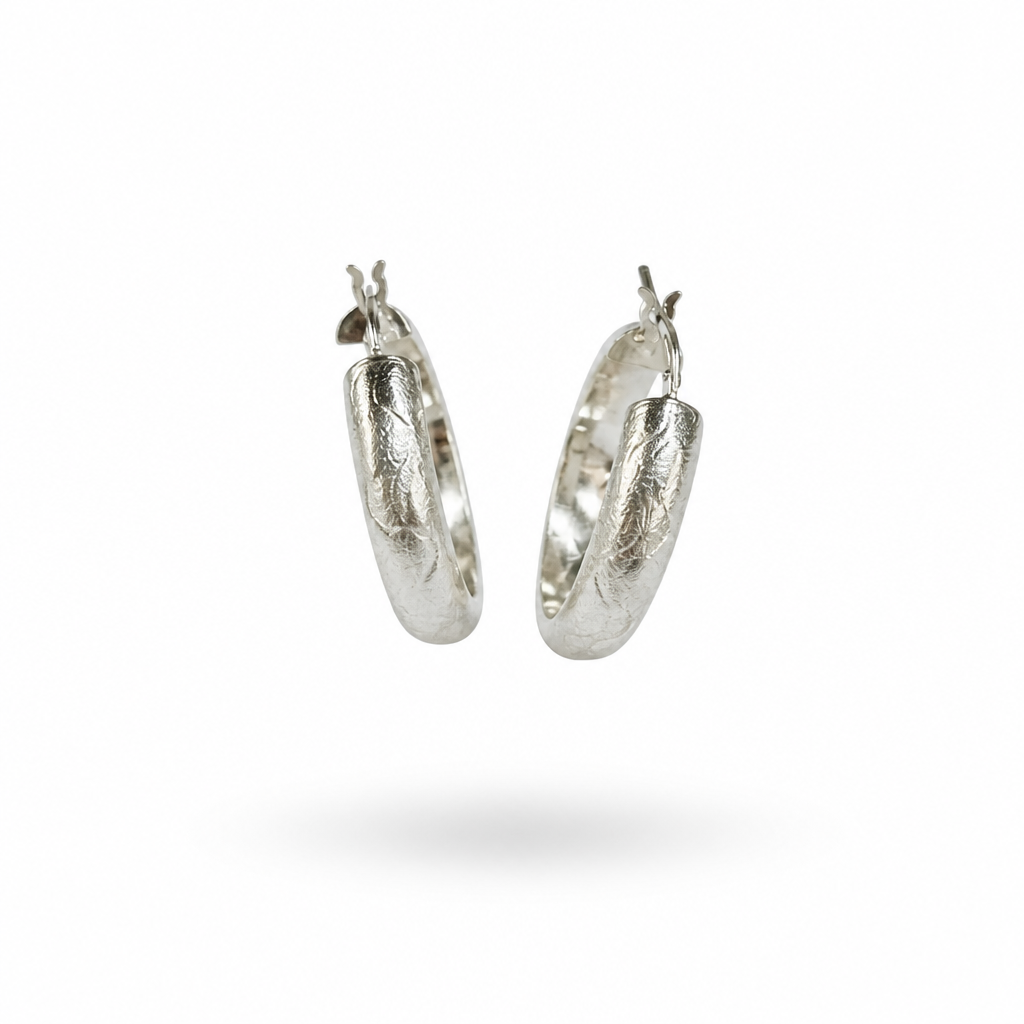 Orecchini a Cerchio Bombati in Argento 925 Satinato – 2,5 cm | CM Silver Jewels