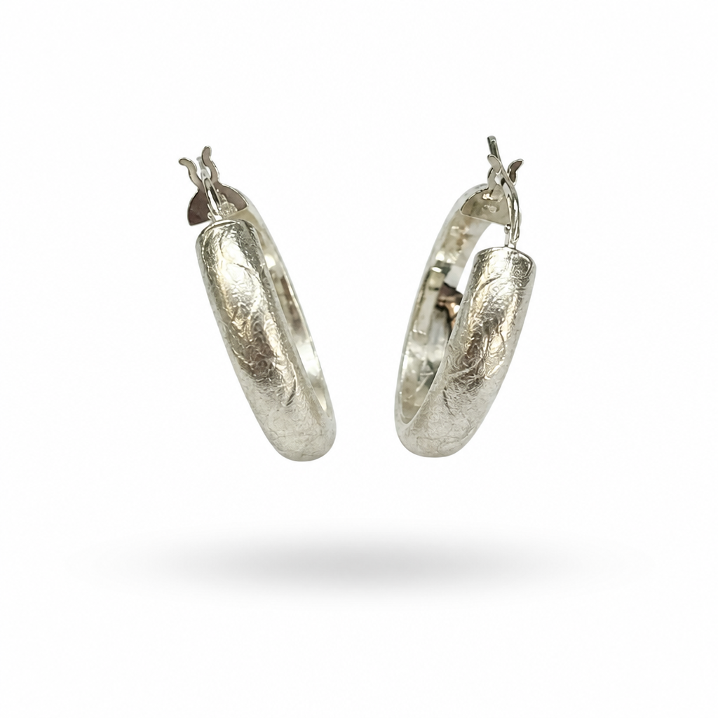 Orecchini a Cerchio Bombati in Argento 925 Satinato – 2,5 cm | CM Silver Jewels