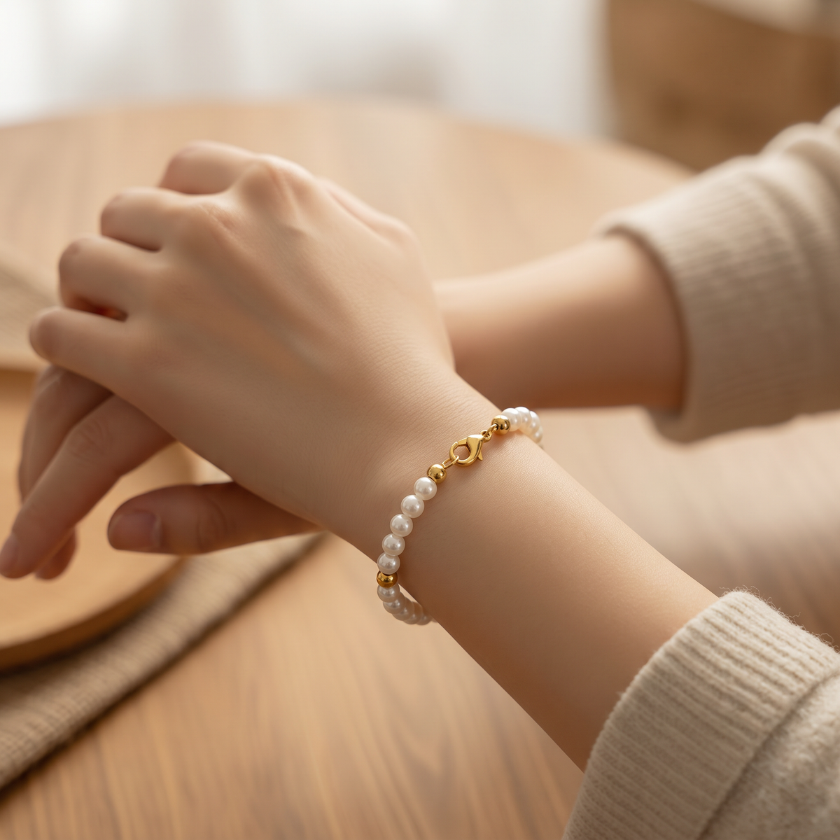 Bracciale Luce di Perle Chiare con Dettagli Dorati 19,5 cm | CM Silver Jewels