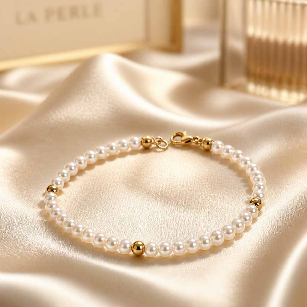 Bracciale Luce di Perle Chiare con Dettagli Dorati 19,5 cm | CM Silver Jewels