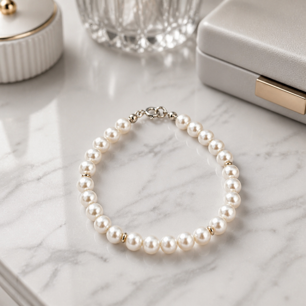 Bracciale Riflessi di Perla con Dettagli Argentati 18 cm | CM Silver Jewels