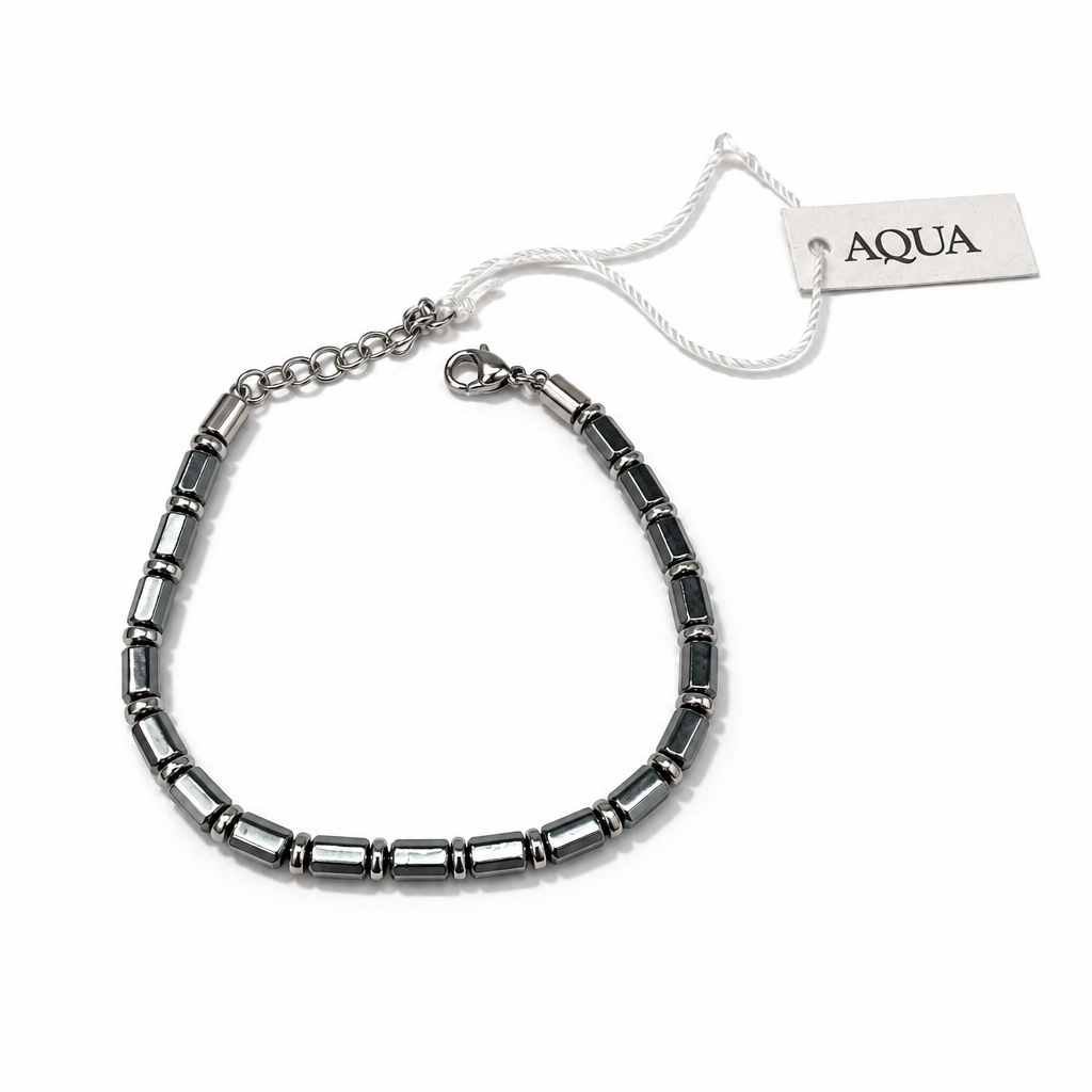 Bracciale Uomo Aqua in Acciaio Rodiato con Ematite Nera e PVD Blu – 21 cm | CM Silver Jewels