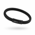 Bracciale Uomo Aqua in Pelle Nera e Acciaio con Chiusura Magnetica – 21 cm | CM Silver Jewels