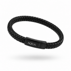 Bracciale Uomo Aqua in Pelle Nera e Acciaio con Chiusura Magnetica – 21 cm | CM Silver Jewels