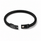Bracciale Uomo Aqua in Pelle Nera e Acciaio con Chiusura Magnetica – 21 cm | CM Silver Jewels