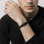 Bracciale Uomo Aqua in Pelle Nera e Acciaio con Chiusura Magnetica – 21 cm | CM Silver Jewels