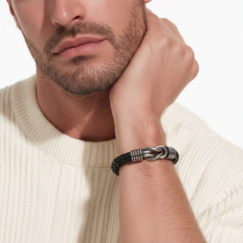 Bracciale Uomo Aqua in Pelle e Acciaio con Chiusura a Gancio – 21 cm | CM Silver Jewels