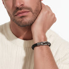 Bracciale Uomo Aqua in Pelle e Acciaio con Chiusura a Gancio – 21 cm | CM Silver Jewels