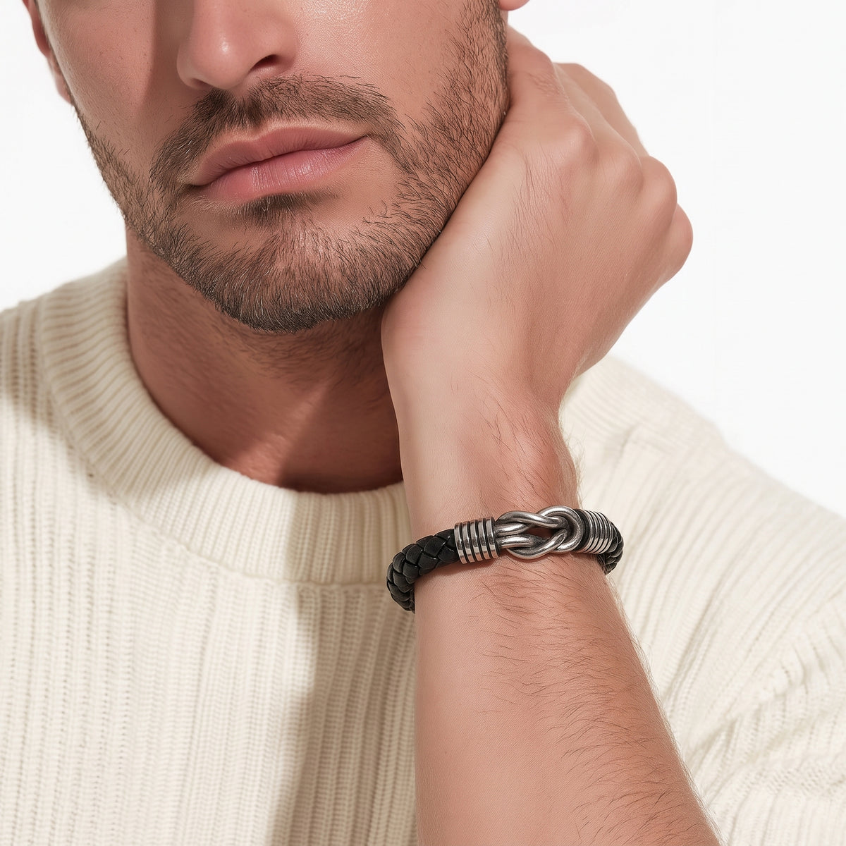 Bracciale Uomo Aqua in Pelle e Acciaio con Chiusura a Gancio – 21 cm | CM Silver Jewels