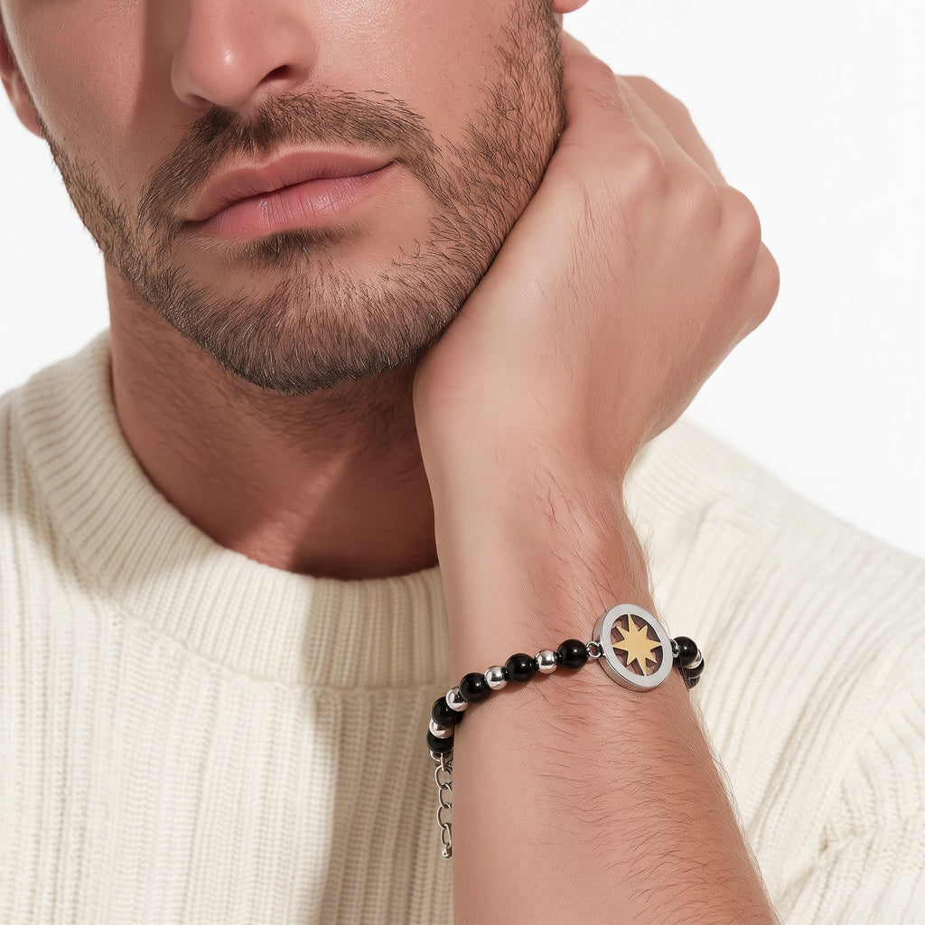 Bracciale Uomo Aqua in Acciaio con Rosa dei Venti – 21 cm | CM Silver Jewels