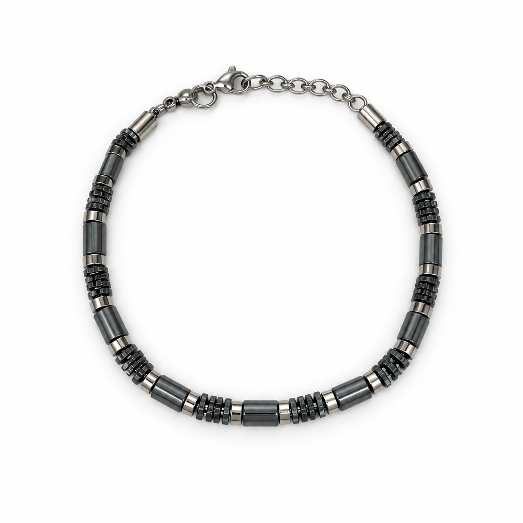 Bracciale Uomo Aqua in Acciaio con Elementi Grigi e Neri – 21 cm | CM Silver Jewels