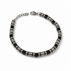 Bracciale Uomo Aqua in Acciaio con Anelletti e Cubetti Neri – 22 cm | CM Silver Jewels