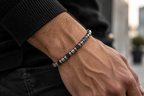Bracciale Uomo Aqua in Acciaio con Anelletti e Cubetti Neri – 22 cm | CM Silver Jewels
