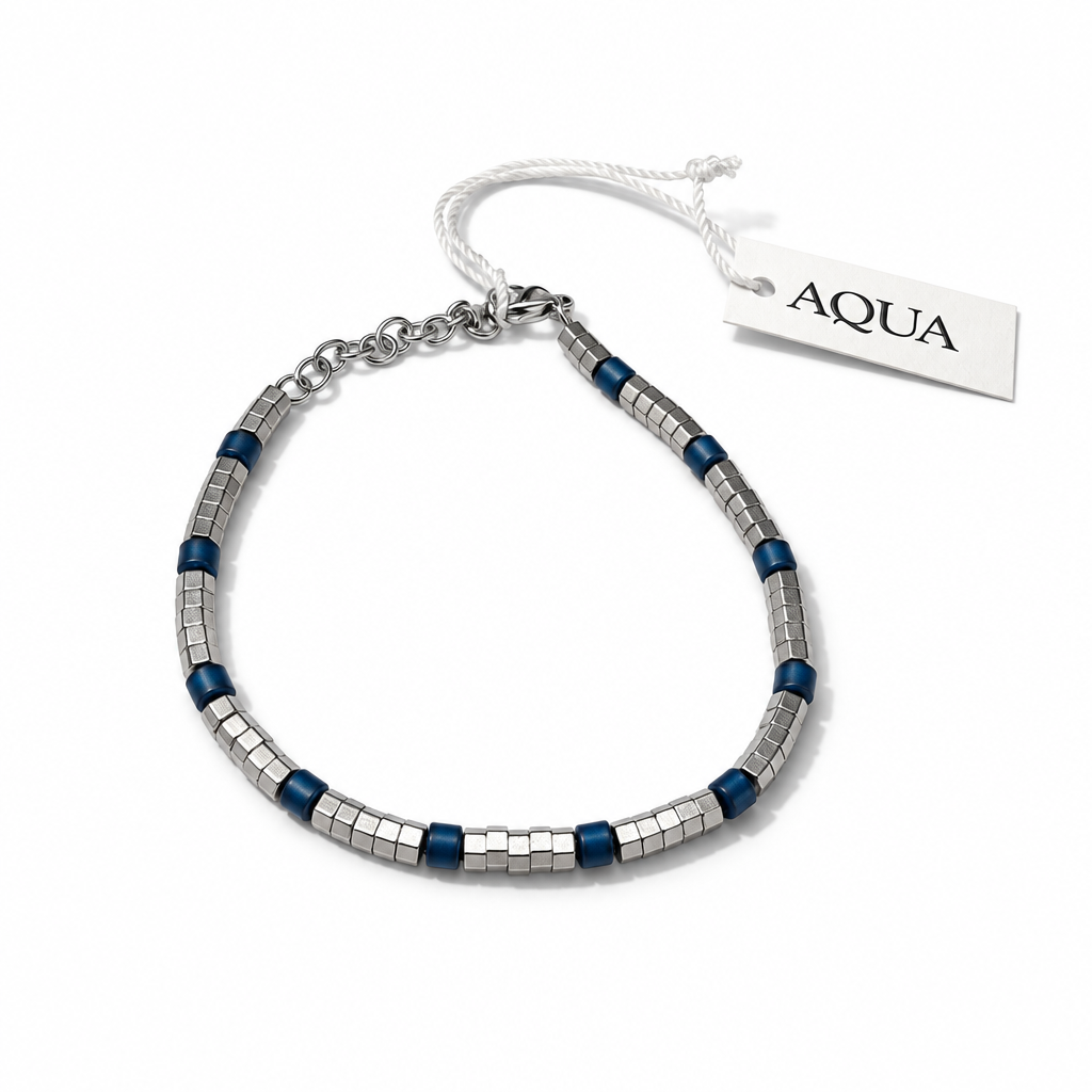Bracciale Uomo Aqua in Acciaio con Elementi Esagonali e Blu – 21 cm | CM Silver Jewels