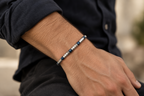 Bracciale Uomo Aqua in Acciaio con Elementi Esagonali e Blu – 21 cm | CM Silver Jewels
