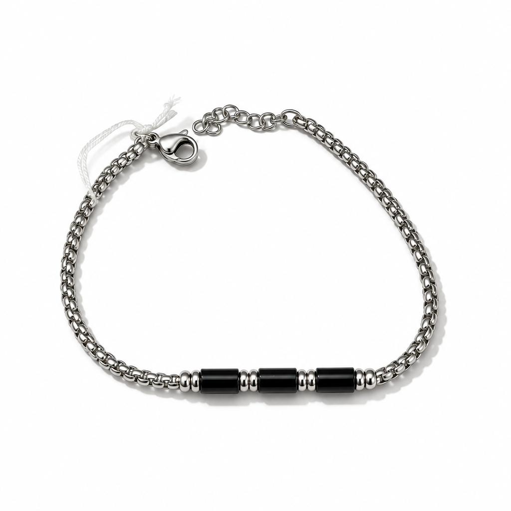 Bracciale Uomo Aqua in Acciaio a Catena Veneziana con Cilindri Neri – 21 cm | CM Silver Jewels