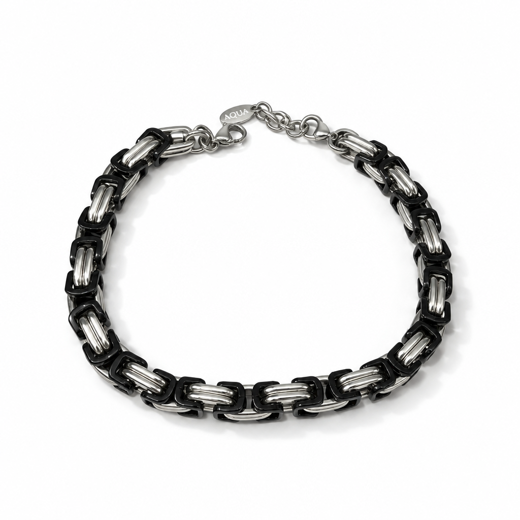 Bracciale Uomo Aqua a Catena Bizantina in Acciaio Nero e Lucido – 22 cm | CM Silver Jewels