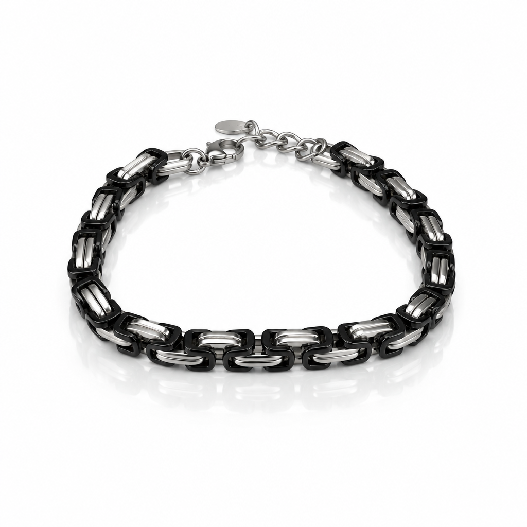 Bracciale Uomo Aqua a Catena Bizantina in Acciaio Nero e Lucido – 22 cm | CM Silver Jewels