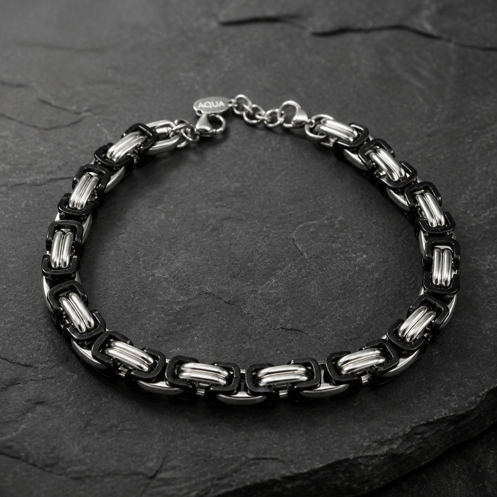 Bracciale Uomo Aqua a Catena Bizantina in Acciaio Nero e Lucido – 22 cm | CM Silver Jewels