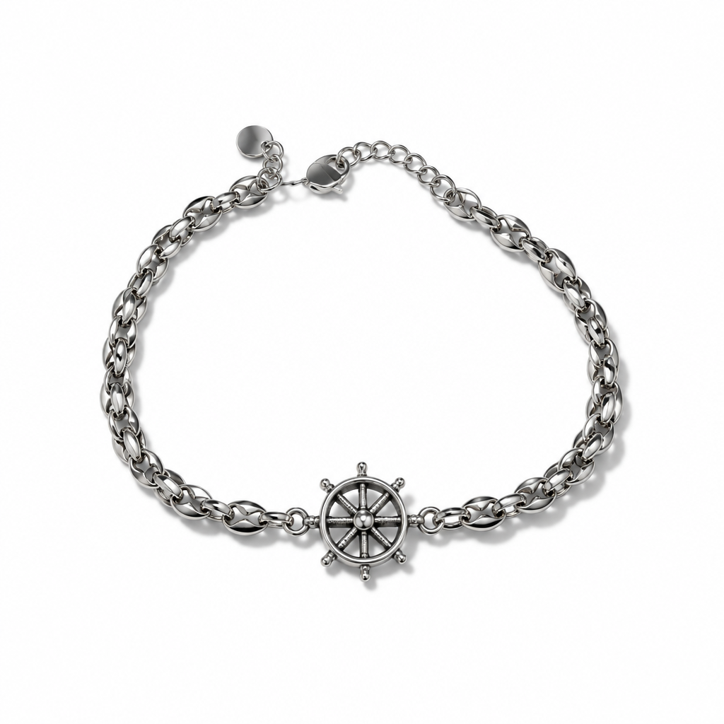 Bracciale Uomo Aqua in Acciaio a Maglia Marina con Timone – 22 cm | CM Silver Jewels