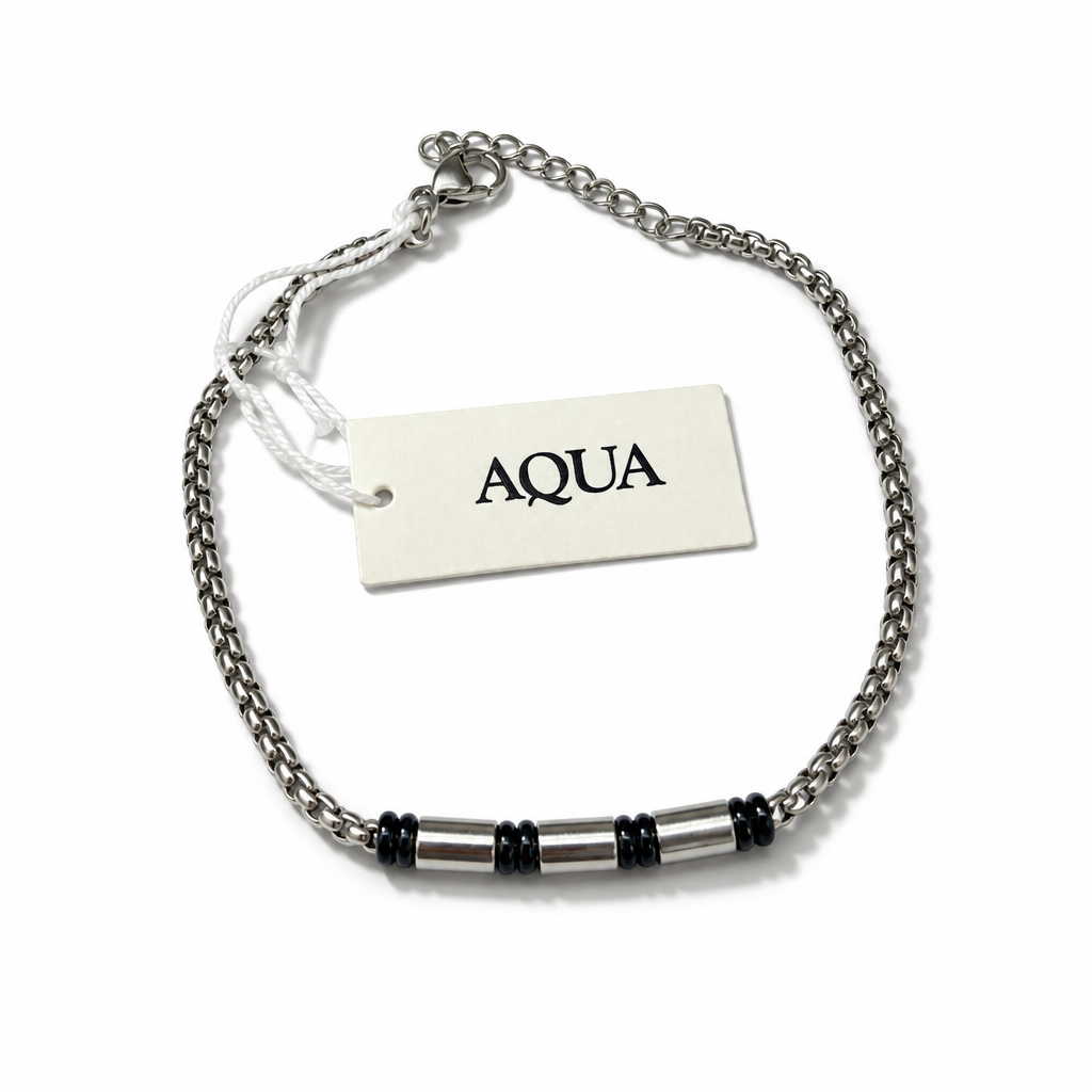 Bracciale Uomo Aqua in Acciaio a Catena Veneziana con Cilindri – Acciaio e Nero o Blu e Nero – 21 cm | CM Silver Jewels