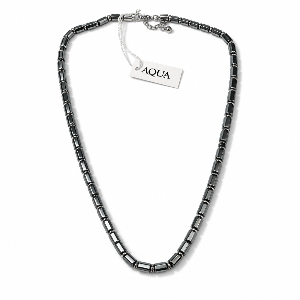 Collana Uomo Aqua in Acciaio Rodiato con Ematite – Nero e Blu o Acciaio e Grigio – 48 cm | CM Silver Jewels