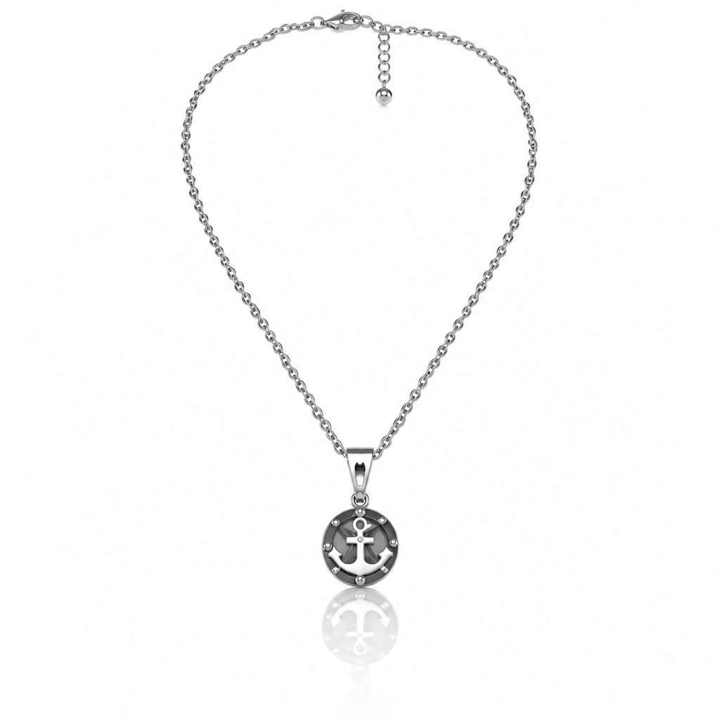 Collana Uomo Aqua con Ciondolo Ancora in Acciaio – 50 cm | CM Silver Jewels