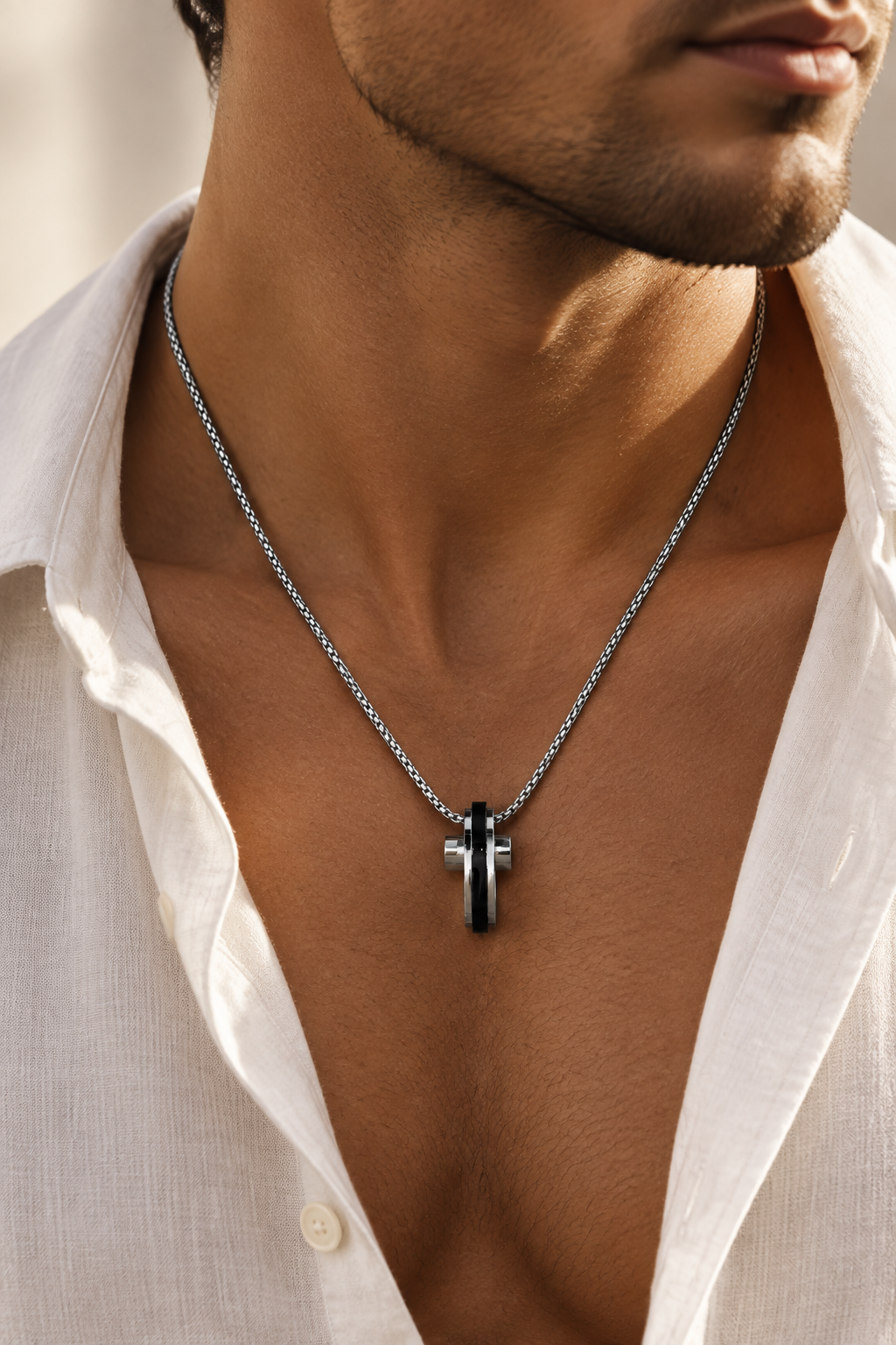 Collana Uomo Aqua con Croce in Acciaio – 55/60 cm | CM Silver Jewels
