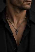 Collana Uomo Aqua con Croce Bicolore in Acciaio e Zircone – 55 cm | CM Silver Jewels