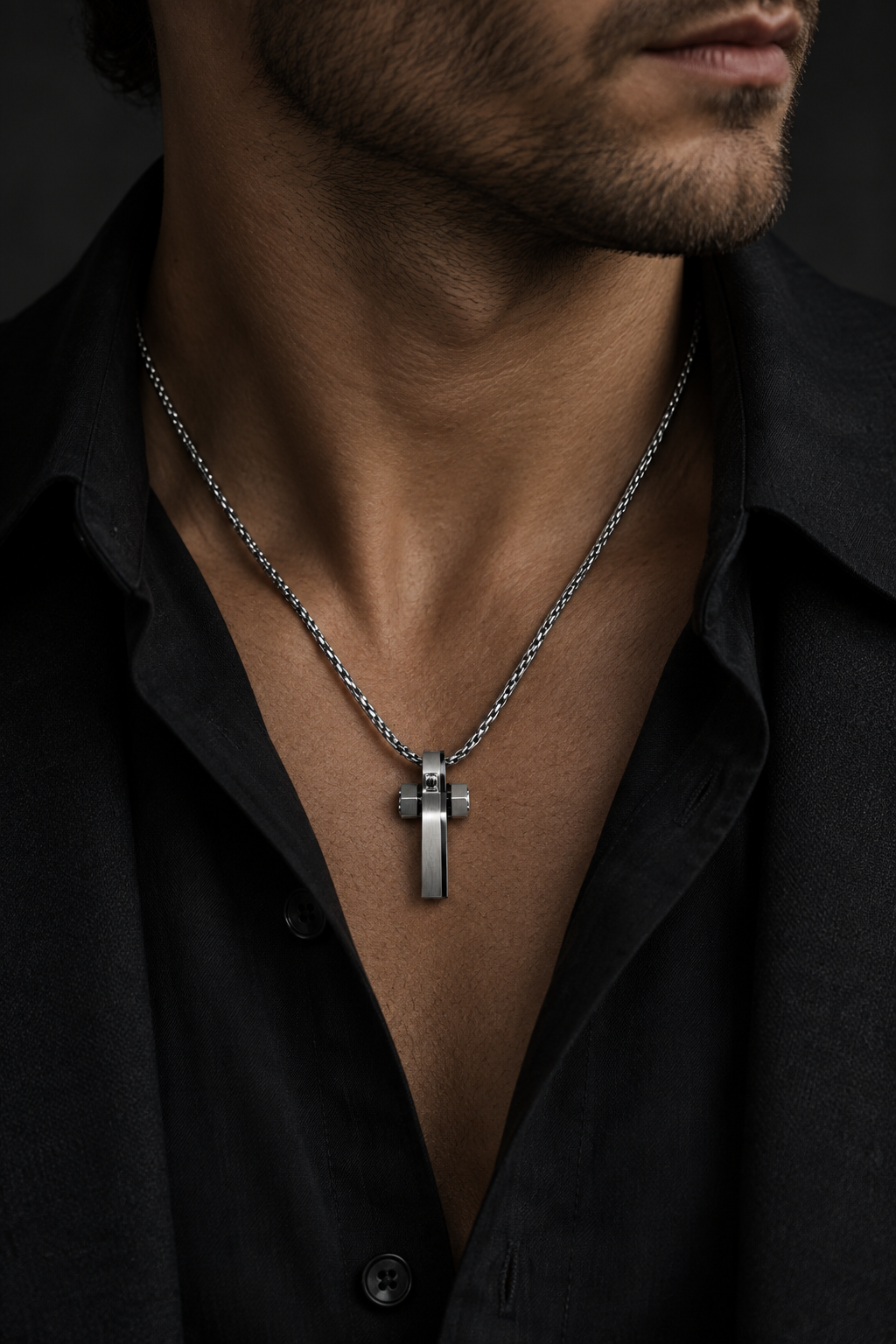 Collana Uomo Aqua con Croce Bicolore in Acciaio e Zircone – 55 cm | CM Silver Jewels
