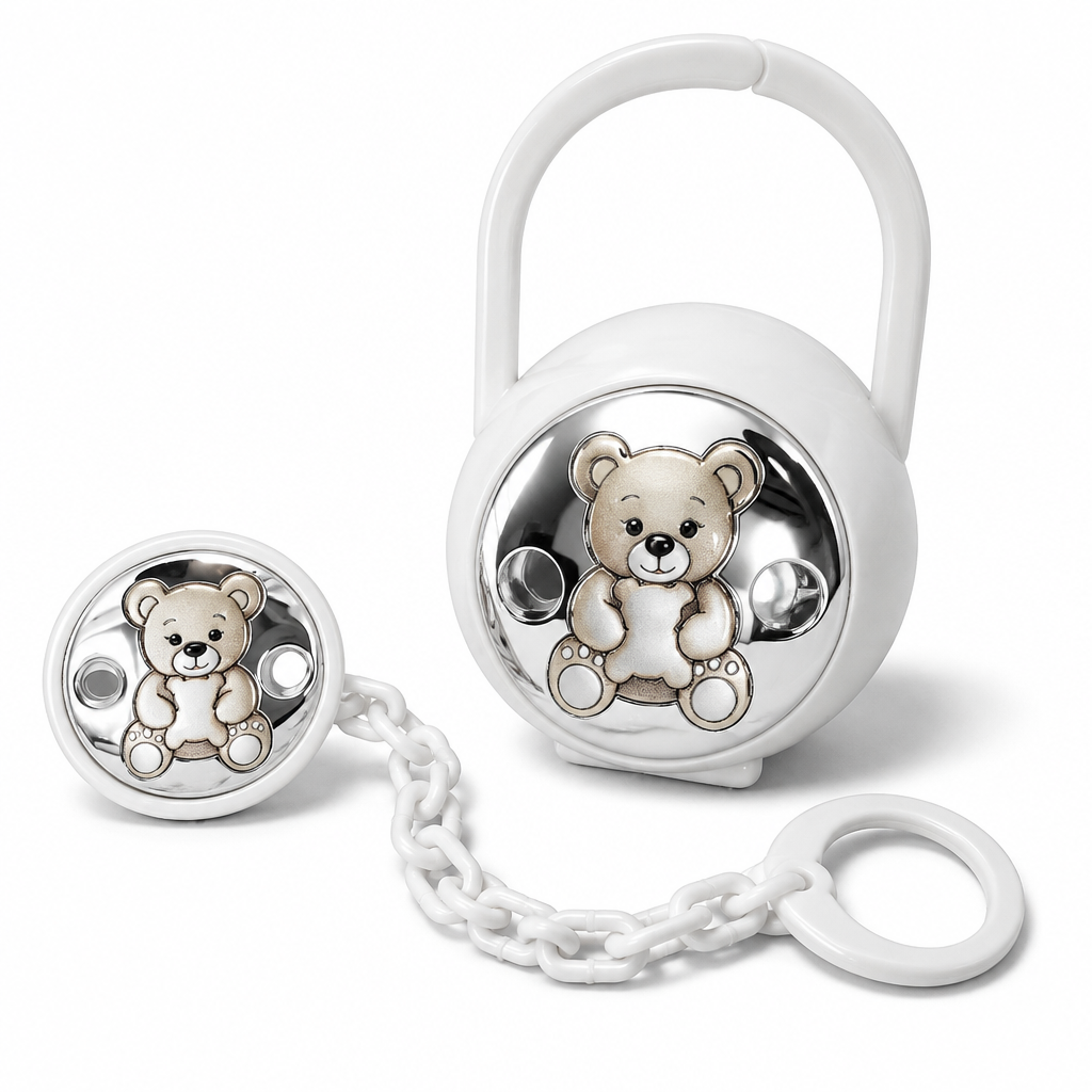 Attache-tétine Caschetto avec ourson en Argent 925 – Cadeau de naissance | CM Silver Jewels