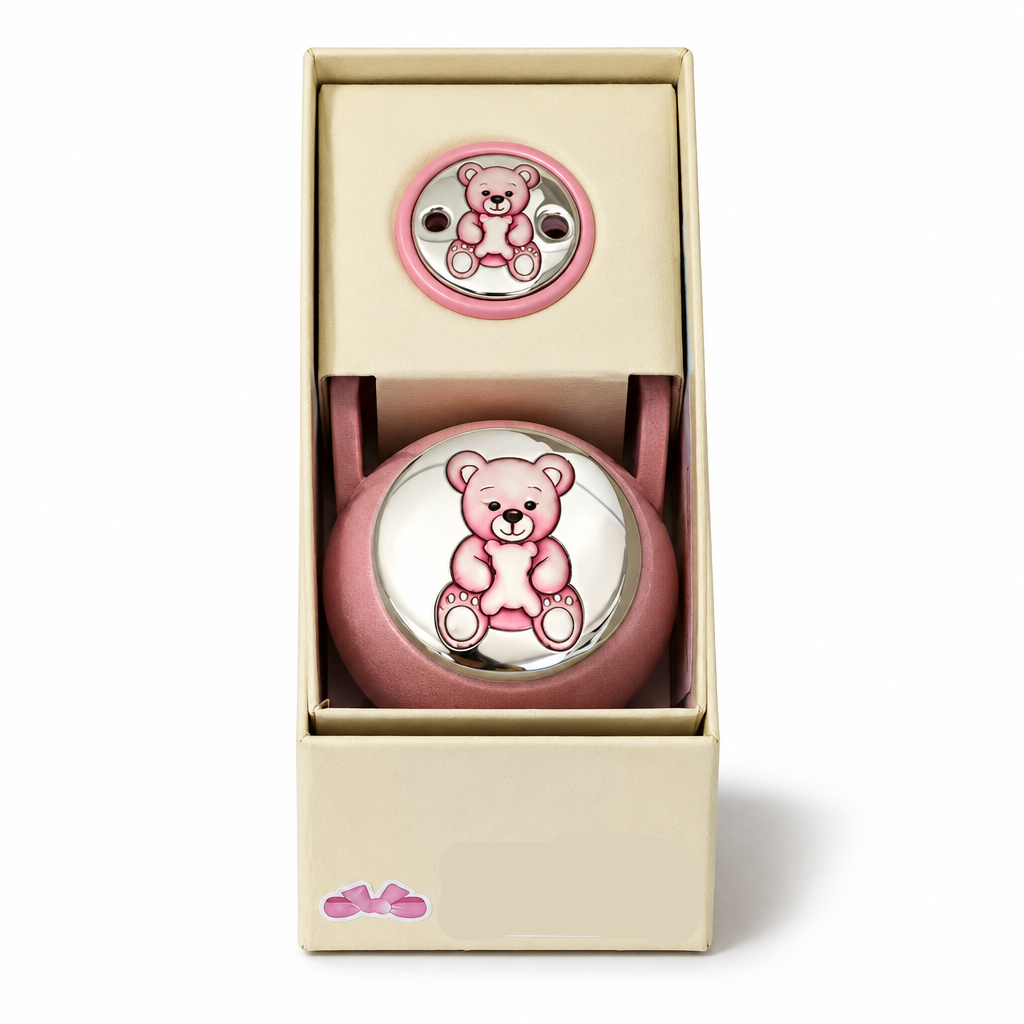 Attache-tétine Fille avec Ours en Argent 925 – Cadeau de Naissance Bébé Fille | CM Silver Jewels