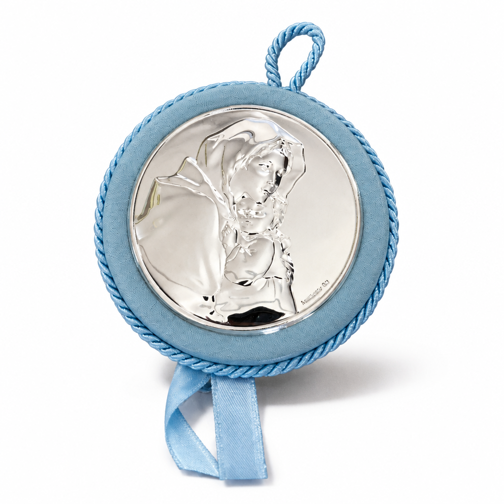 Capoculla Tondo Madonna 10 cm, Rosa o Blu | CM Silver Jewels