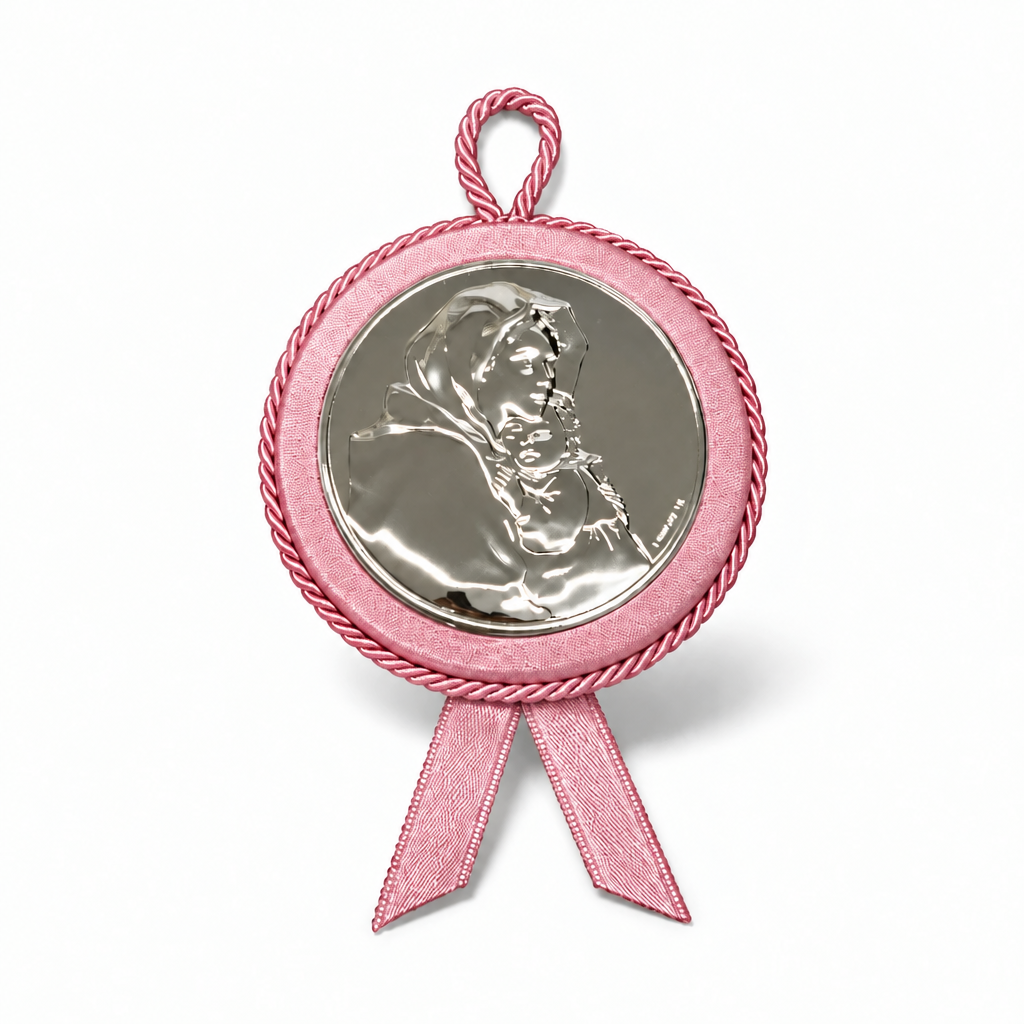 Capoculla Tondo Madonna 10 cm, Rosa o Blu | CM Silver Jewels
