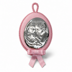Plaque de berceau ovale Sainte Famille 8,5×12 cm, Rose ou Bleu | CM Silver Jewels