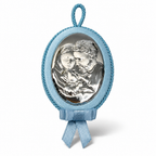 Plaque de berceau ovale Sainte Famille 8,5×12 cm, Rose ou Bleu | CM Silver Jewels