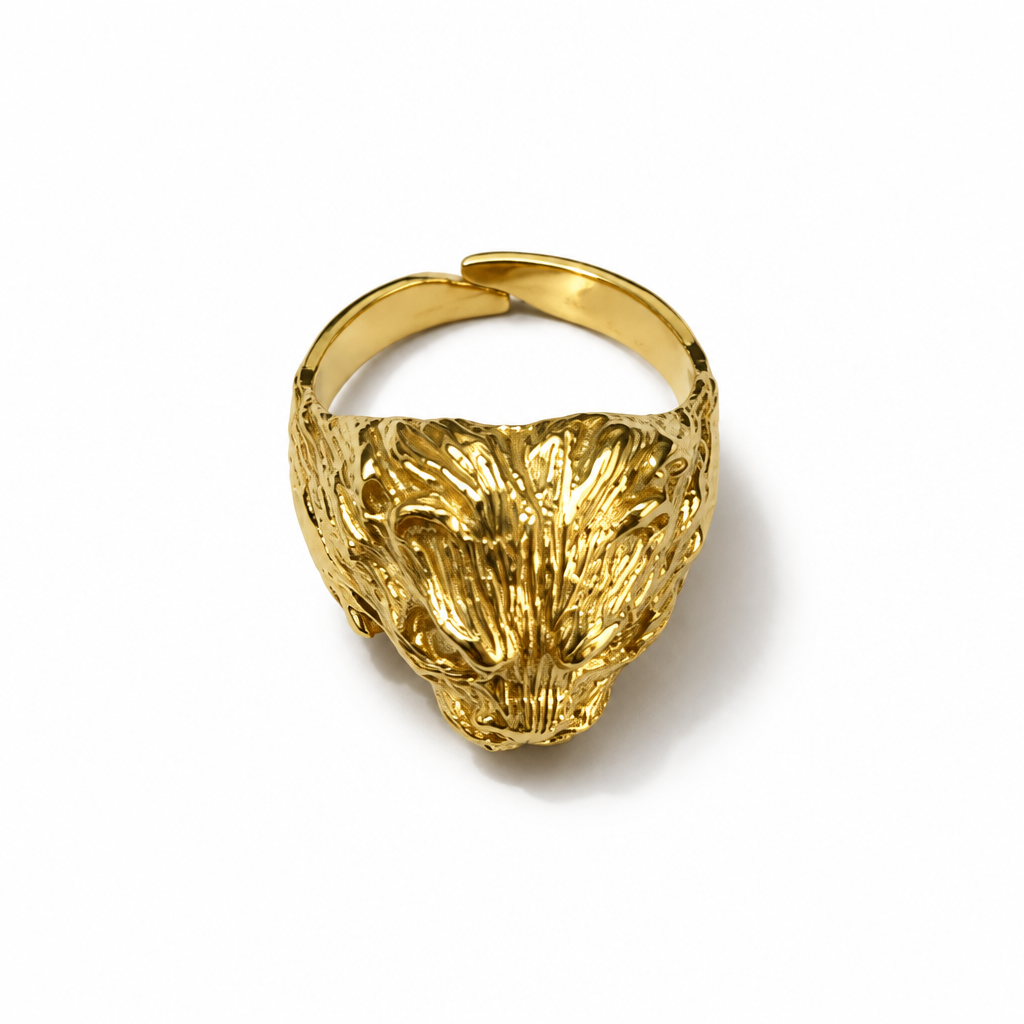 Bague Tête de Lion – Argent 925 Plaquée Or Jaune