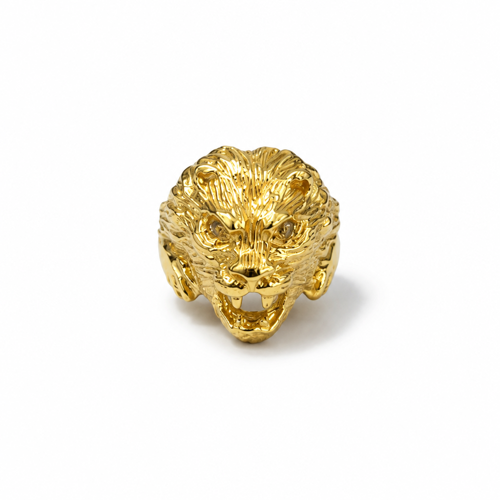 Bague Tête de Lion – Argent 925 Plaquée Or Jaune