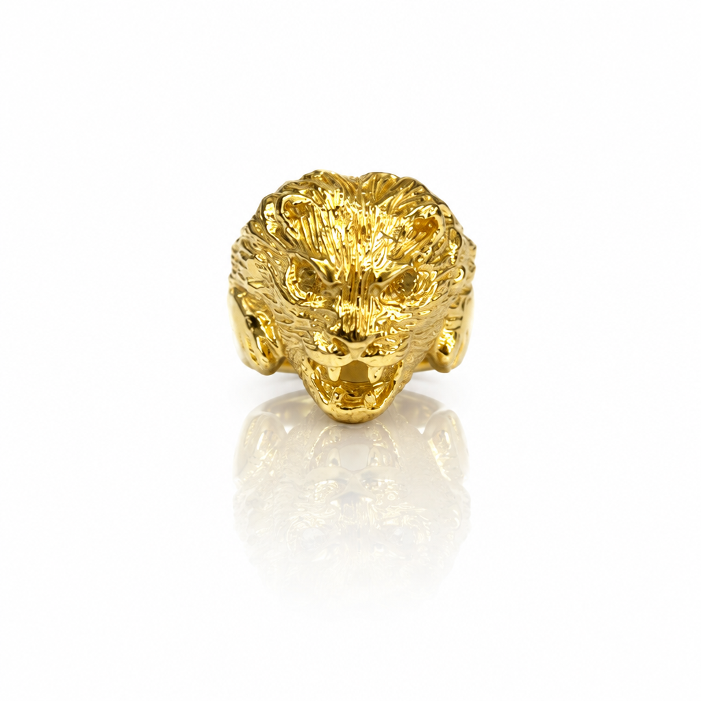 Bague Tête de Lion – Argent 925 Plaquée Or Jaune